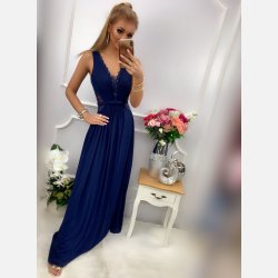 LATTE Maxi kjole i navy farve med broderier og pailletter