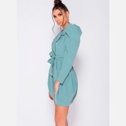 LISA Kort mint kjole med puf�rmer og bindeb�nd