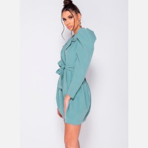 LISA Kort mint kjole med puf�rmer og bindeb�nd