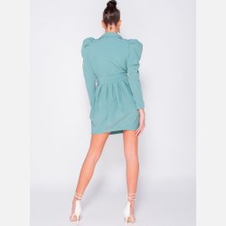 LISA Kort mint kjole med puf�rmer og bindeb�nd