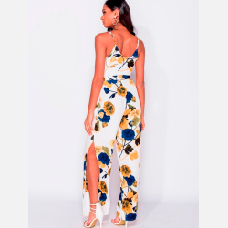 MELANIE buksedragt i blomsterprint med bindeb�nd