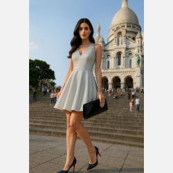 MISSI Kort shiny kjole i gr�/s�lv farve