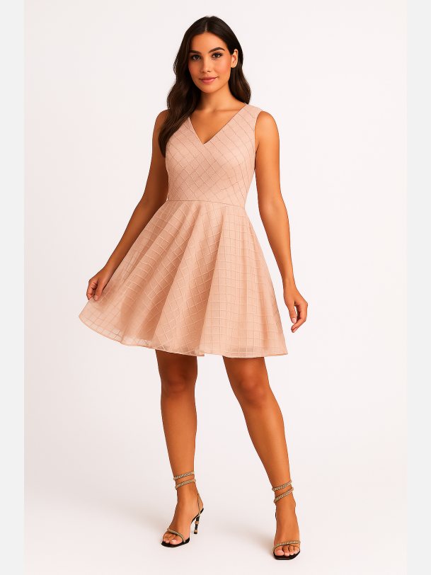 MODELLO Kort ternet rosa blondekjole