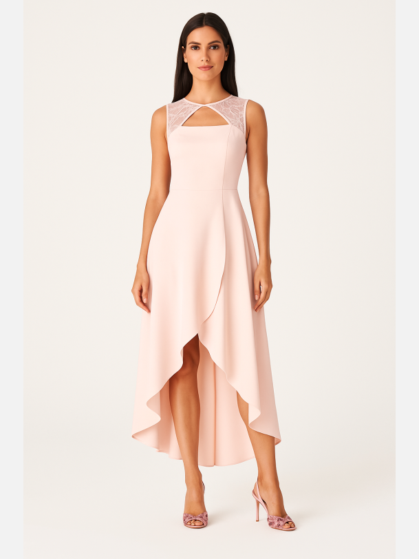 NELKA Rosa kjole med blonder � feminin elegance fra Jollyyoung.dk