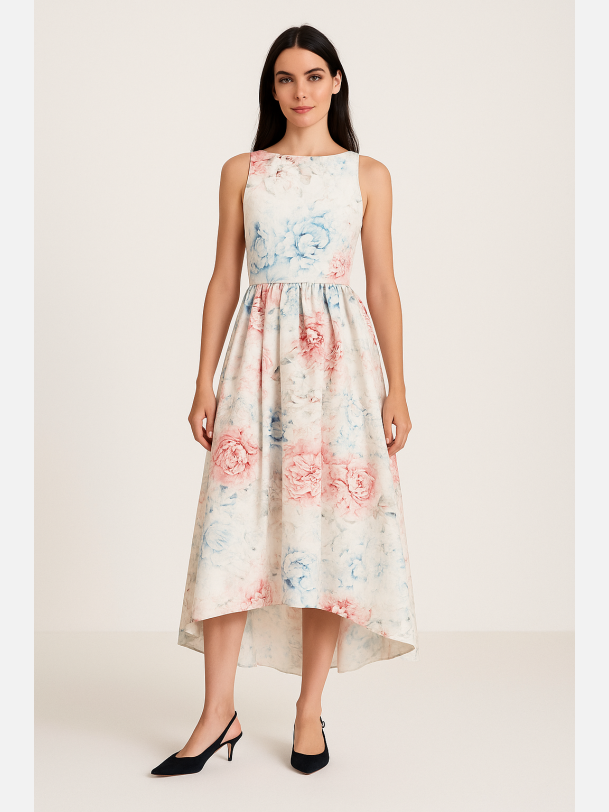 NIUTA Lang blomstret kjole med lukket ryg � romantisk elegance fra Jollyyoung.dk