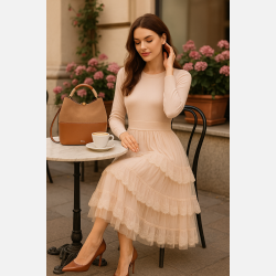 NOLI Beige kjole med blonder og fl�selag � Romantisk og elegant fra Jollyyoung.dk