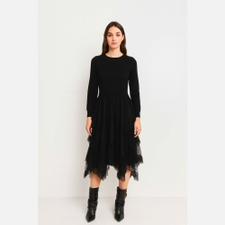 NOLI Sort kjole med blonder og fl�selag � Romantisk og elegant fra Jollyyoung.dk