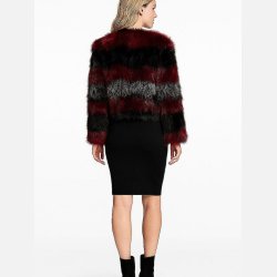 Noris eksklusiv kort imiteret pelsjakke i bordeaux og sort