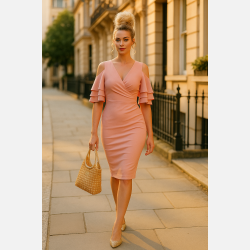 ORKISA Midi kjole med fl�se�rmer i pink � Elegant pasform fra Jollyyoung.dk