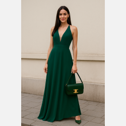 PATRICIA Lang kjole i gr�n � elegant festkjole fra Jollyyoung.dk