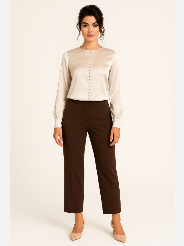 PIEW Satin bluse i beige farve