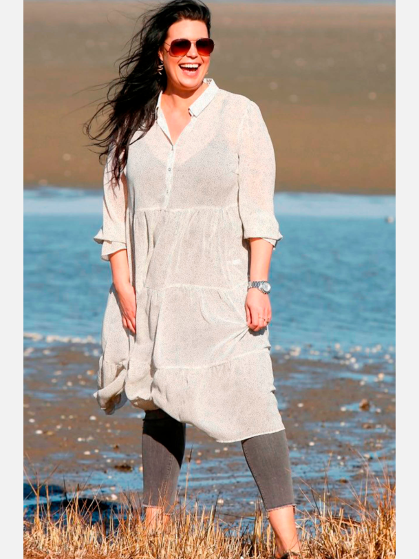 PRESLEY Plus size l�s skjortekjole i lys farve � luftig og feminin fra Jollyyoung.dk