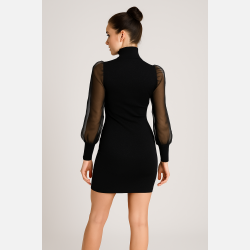 RENATTA Sort glitrende kjole med chiffon �rmer