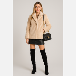 RHONDA Beige jakke i imiteret pels