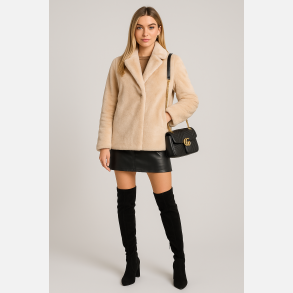 RHONDA Beige jakke i imiteret pels