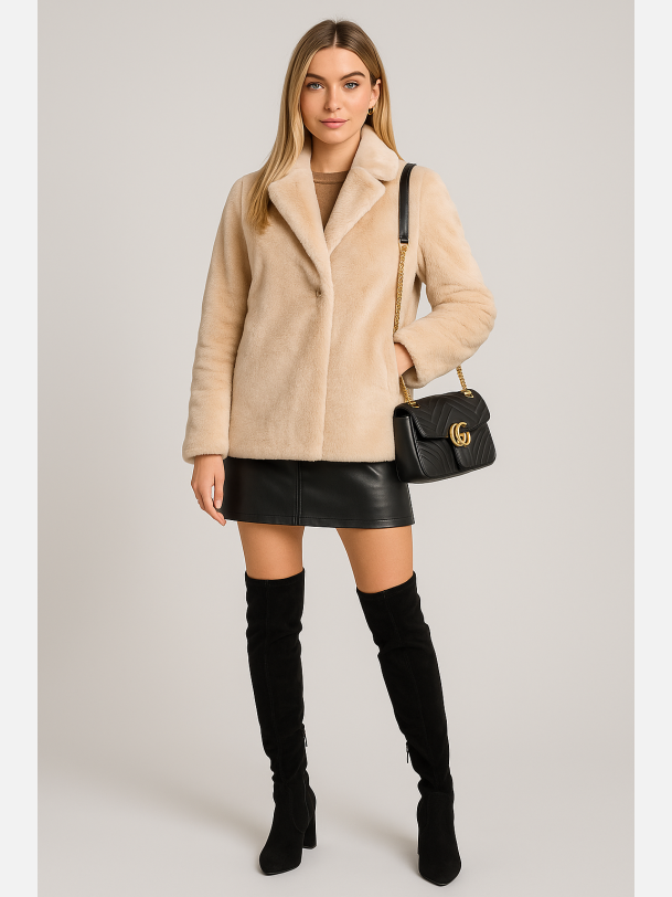 RHONDA Beige jakke i imiteret pels