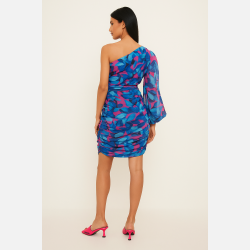 RICHIS Blomsterkjole med fl�se og �n skulder