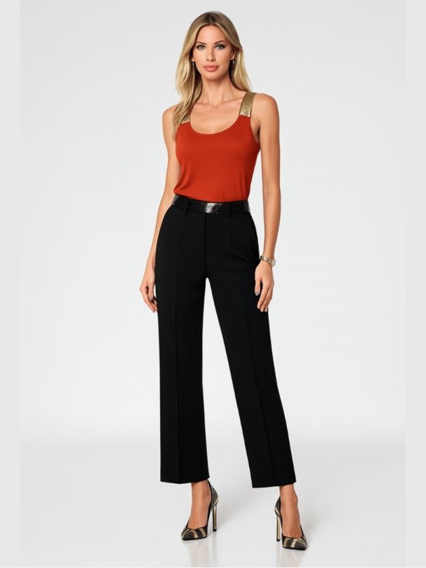 SAGE 2 elegant �rmel�s top med brede guldstropper