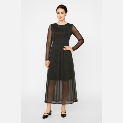 SEFFIE Lang sort glimmerkjole med gennemsigtige �rmer