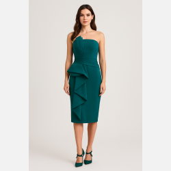 SINERA Gr�n stropl�s kjole med fl�sedetalje