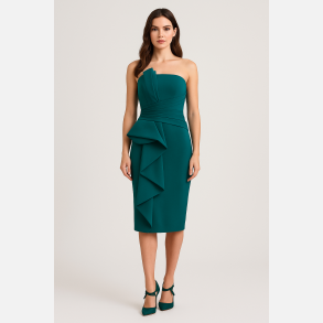 SINERA Gr�n stropl�s kjole med fl�sedetalje