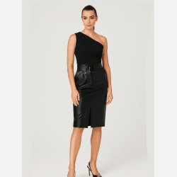 SOFES elegant sort pu nederdel med taljeb�lte og slids