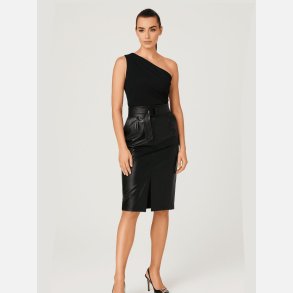 SOFES elegant sort pu nederdel med taljeb�lte og slids