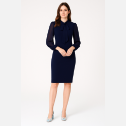 STELLA Navybl� kjole med chiffon�rmer og sl�jfedetalje � Elegant fra Jollyyoung.dk