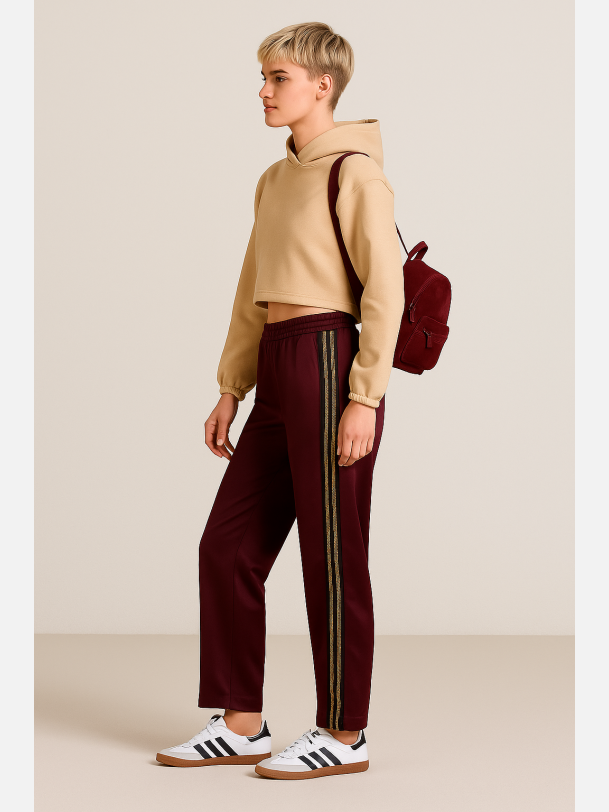 TABIA 2 Bukser i bordeaux farve med striber i siden