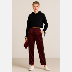 TABIA 2 Bukser i bordeaux farve med striber i siden