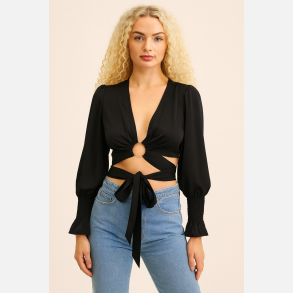 TALA Sort crop top med bindeb�nd
