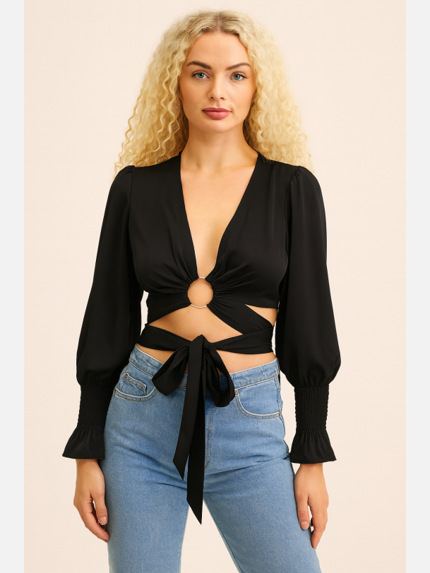 TALA Sort crop top med bindeb�nd