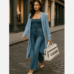 TINA lang bl� cardigan med lommer � bl�d chunky strik i moderne look