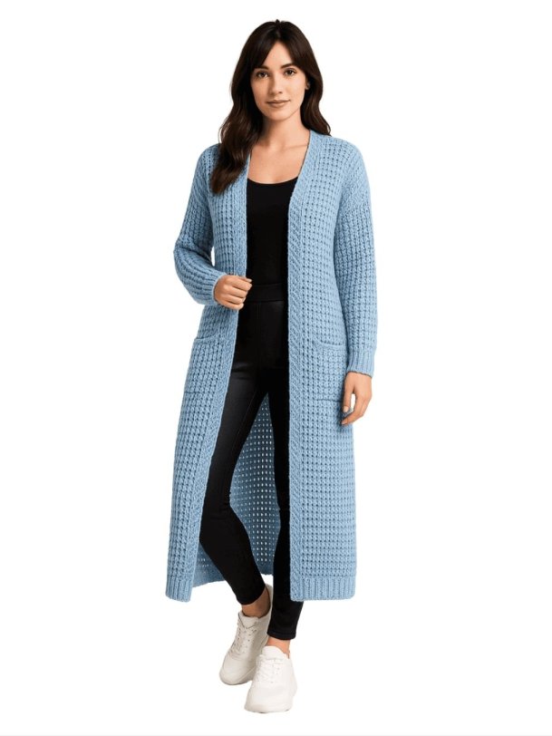 TINA lang bl� cardigan med lommer � bl�d chunky strik i moderne look