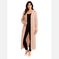 TINA lang rosa cardigan med lommer � bl�d chunky strik i feminint look