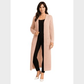 TINA lang rosa cardigan med lommer � bl�d chunky strik i feminint look