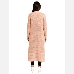 TINA lang rosa cardigan med lommer � bl�d chunky strik i feminint look