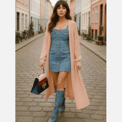 TINA lang rosa cardigan med lommer � bl�d chunky strik i feminint look