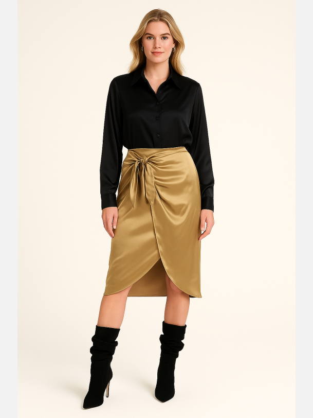 TOTIE Satin sl� om nederdel i beige 