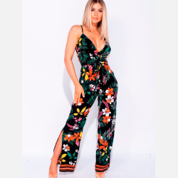 VIRA blomsterprint buksedragt med vide ben � sommerlig stil fra Jollyyoung.dk