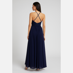 VIVIAN Lang kjole i navy med sten og broderier � eksklusiv aftenkjole fra Jollyyoung.dk