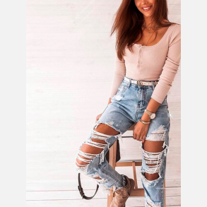 VANESSA ripped jeans i lys denim � trendy streetstyle fra Jollyyoung.dk