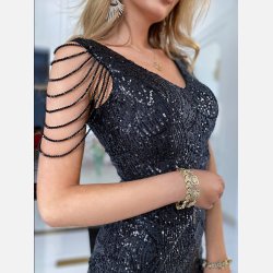 CAMELEON BIS Kort pailletkjole i sort farve