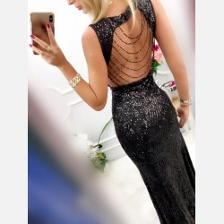 CAMELEON Lang pailletkjole i sort farve