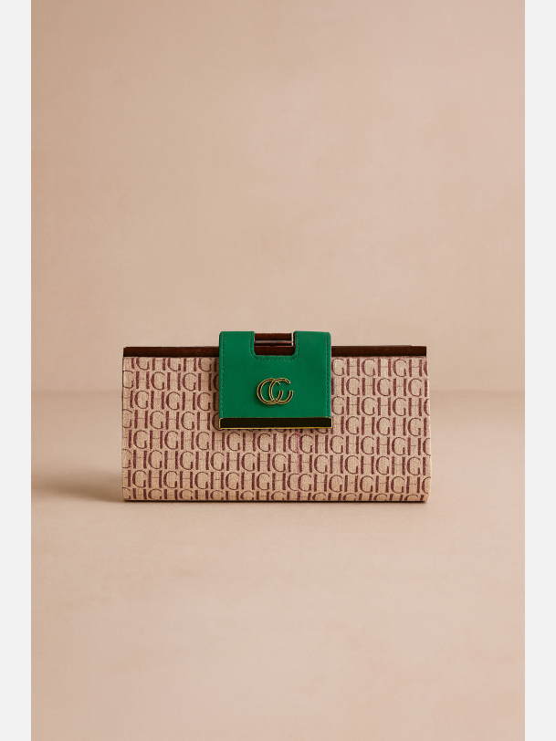 CC Monogram h�ndtaske med gr�n klap og guldlogo