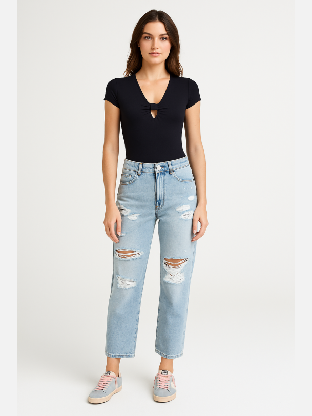 LAURA sort bodystocking med n�glehulsdetalje