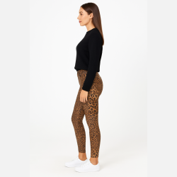 SANDRA Leo print coated stretchy bukser