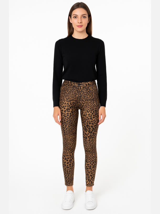 SANDRA Leo print coated stretchy bukser